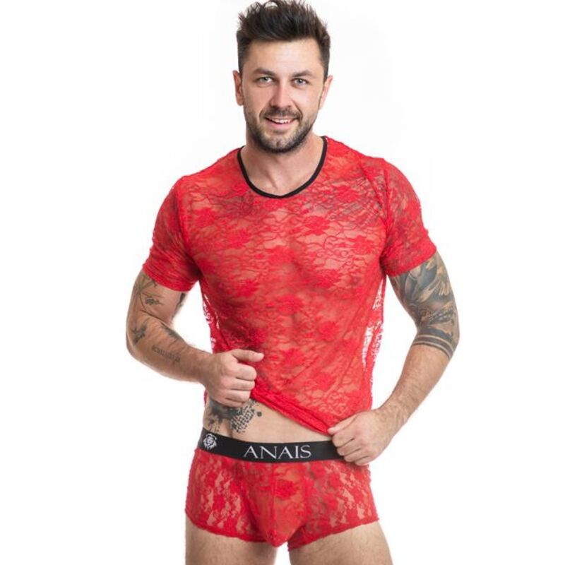 Anais Men Accesories - Brave XL T-Shirt, Delicate Red Lace with Floral Print, Composition: 95% Polyester, 5% Lycra, Size: XL