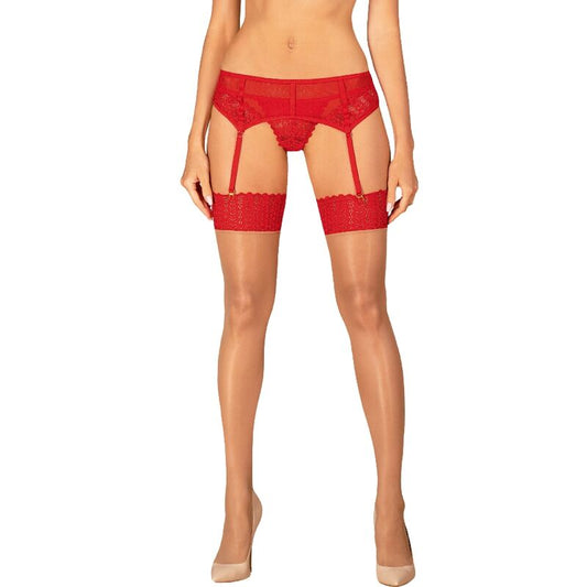 Obsessive Garter &amp; Stockings - Beige Ingridia Stockings with Red Lace, M/L