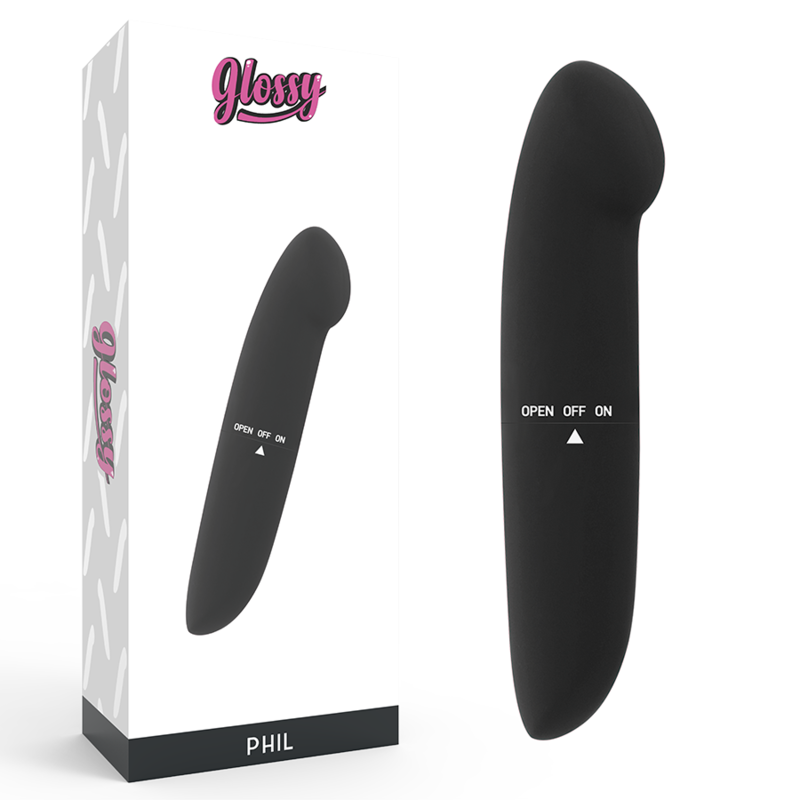 Glossy - Phil Vibrator Black, G Spot Stimulation, Size 13cm, Powered by AA Battery