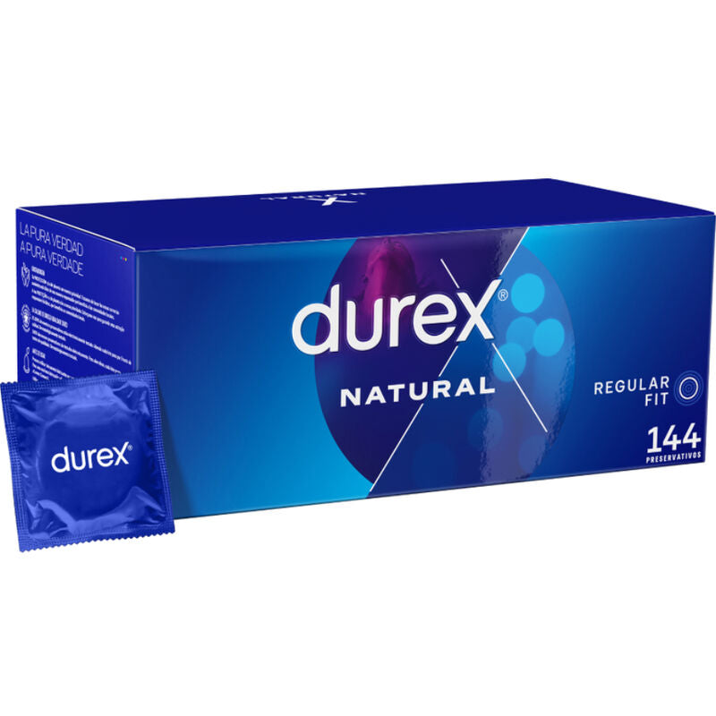 Durex Condoms - Natural Condoms 144 Pieces, Easy-On Anatomical Shape, Smooth, Transparent and Lubricated Latex, Nominal Width 54 mm