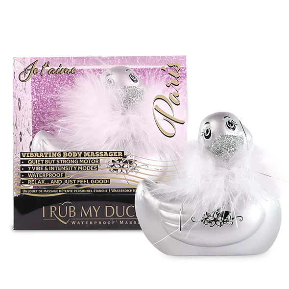 Big Tease Toys - I Rub My Duckie 2.0 | Paris (Silver) - Water Resistant Vibrating Massage Duck with 7 Vibration Modes and Swarovski Crystals