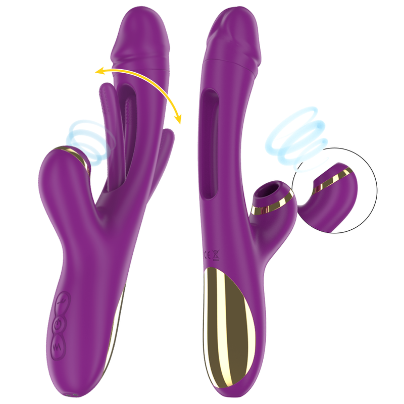 Intense Fun - Ateneo Rechargeable Multifunctional Vibrator, 3 Motors, Clitoral, Suction, Purple, 25 cm