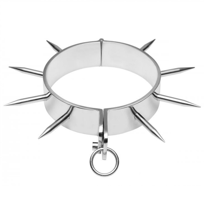 Metal Hard - BDSM Slave Collar with Stainless Steel Tips, 135mm Inner Diameter, and O-Rings for Fixation