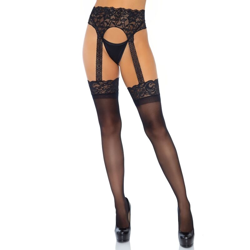 Leg Avenue Hosiery - Opaque Lace Top Garter Stockings - One Size