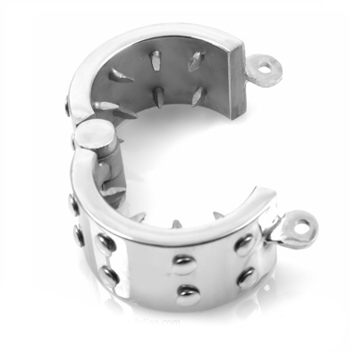 Metal Hard - Kalis Teeth Spiked Stainless Steel Chastity Device, Small Size, 3.8cm Diameter Ring