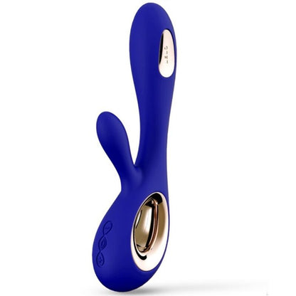 Lelo Soraya Wave Deep Rabbit Vibrator Midnight Blue, Luxury Vibrator with WaveMotion Technology, Dual Clitoris and G-Spot Stimulation, Soft Silicone, Rechargeable, Dimensions and Features