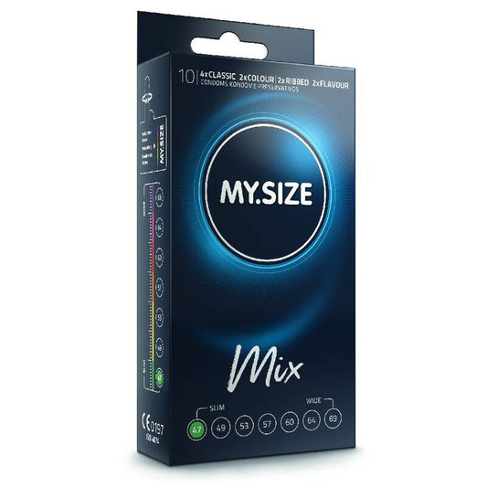 My Size Mix - Natural Blue Ribbed Strawberry Flavor Condoms 47 Mm - 10 Units