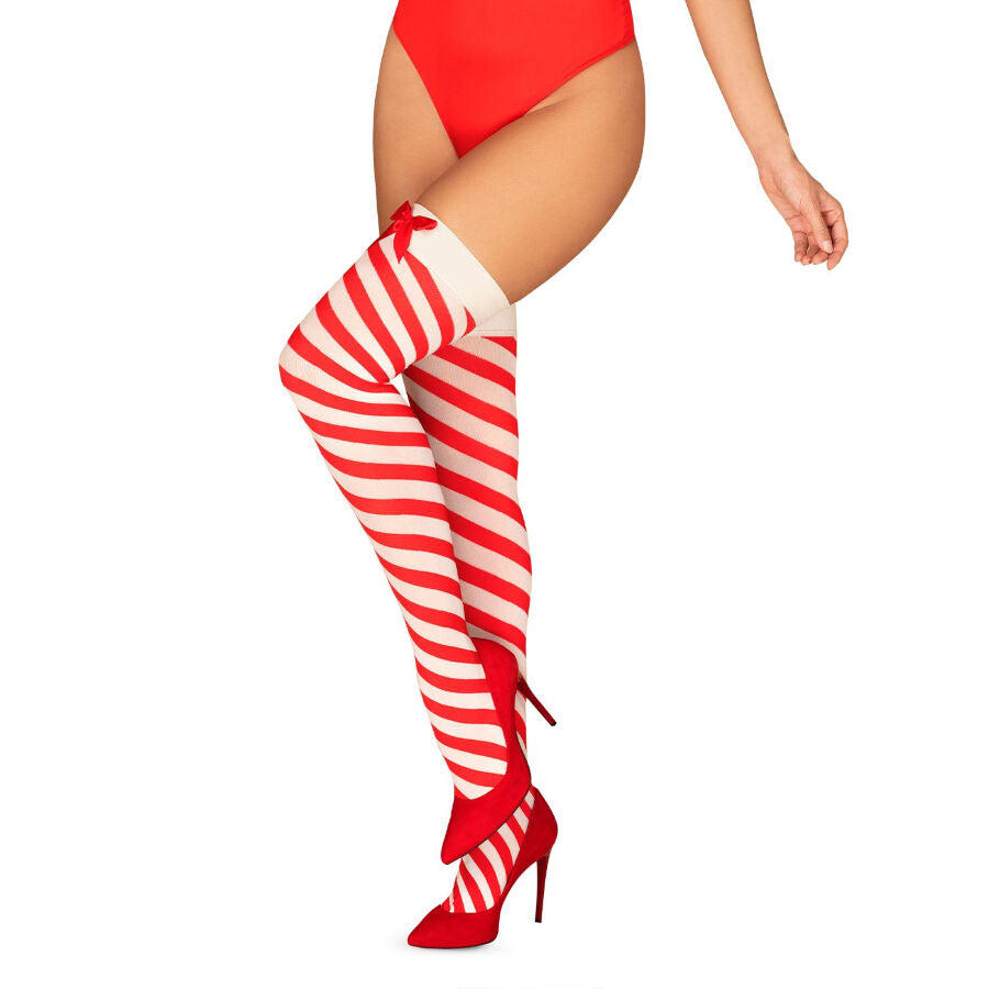 Obsessive Xmas - Red-White Striped Kissmas Stockings - S/M