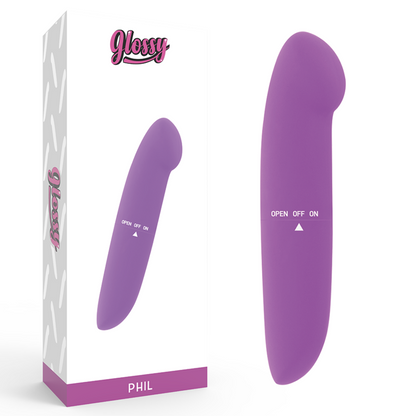 Glossy - Phil Violet Vibrator, G Spot Stimulation, Size 13cm, Powered by AA Battery