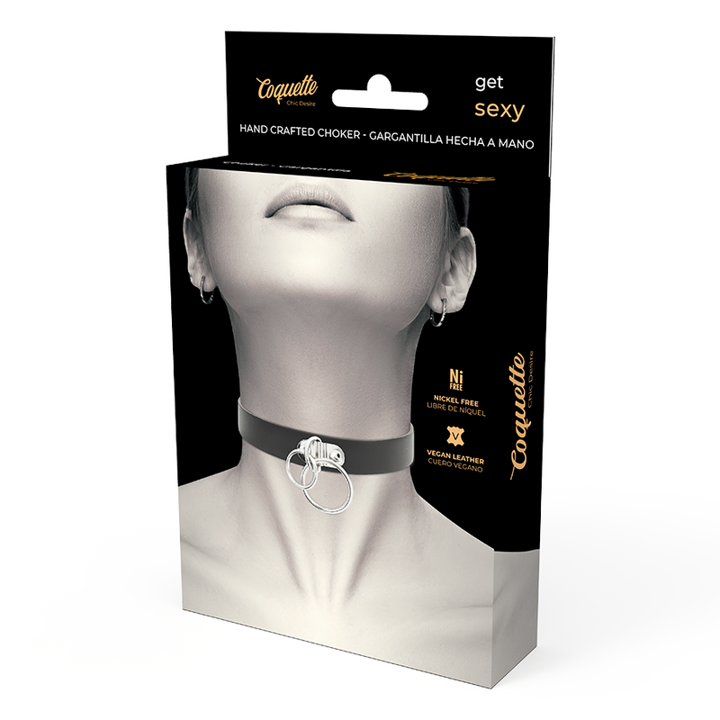 Coquette Accessories - Double Ring Vegan Leather Choker (One Size: 400mm L x 20mm W)