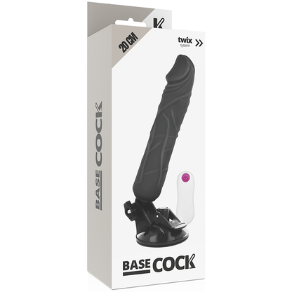 Basecock - Realistic Vibrator With Remote Control Black 20cm, 12 Vibration Modes, Silky TPE Material, Free Falatos