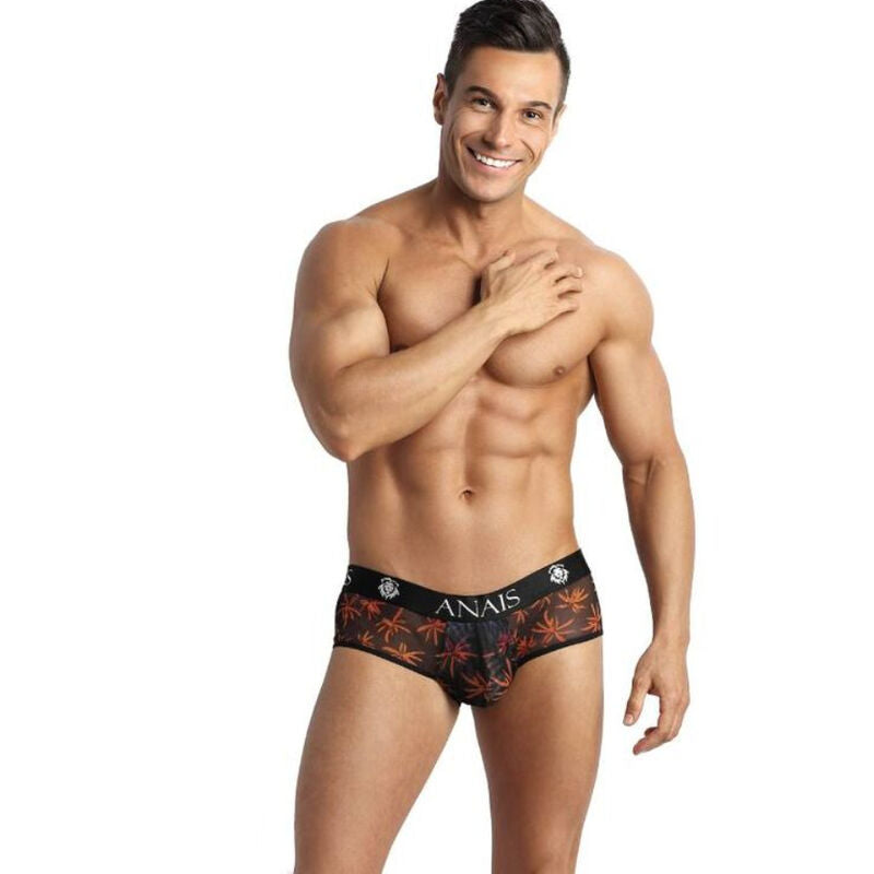 Anais Men - Chill Jock Bikini XL - Open Buttock Bikini Briefs, Black Tulle, Holiday Palms, XL