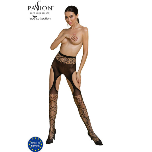 Passion Woman Garter &amp; Stock - Bodystocking Eco S005 Black from the Eco Collection