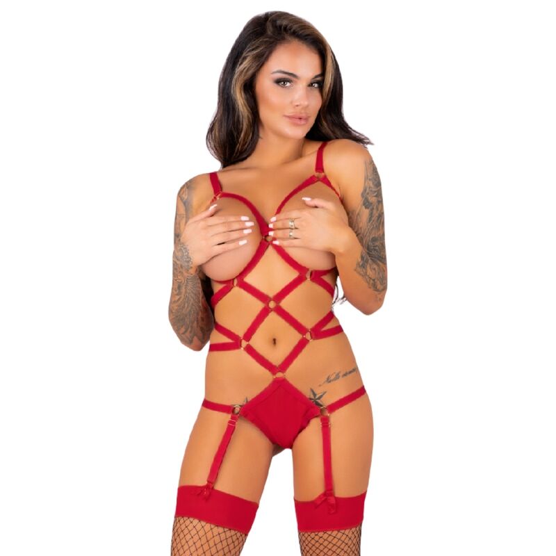 Livco Corsetti Sets- Thiara Lc 20213 Set Corp + Ciorapi Roșu L/Xl