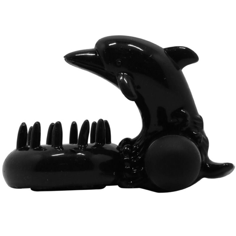 Baile For Him - Sweet Dolphin Clitoris Stimulator Ring, Made of High Quality Silicone, Strong Vibration, Material: TPR and ABS, Size: See Picture, Color: Black, Batteries: 3XLR41 (Included)