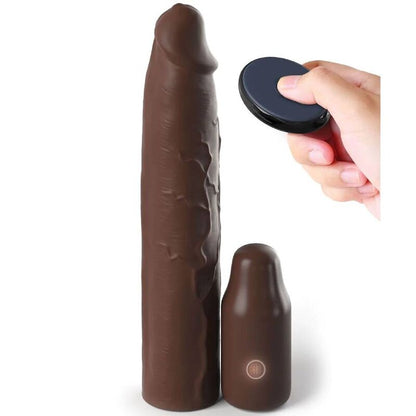 Fantasy X-Tensions - 22.86 cm Penis Extender Sleeve + 7.62 cm Remote Control Plug, Silicon Elite, Brown