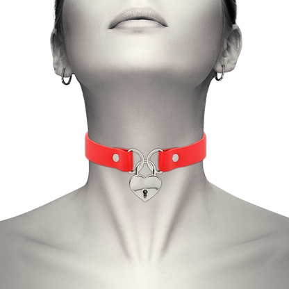 Coquette Accessories - Red Vegan Leather Heart Collar With Key, 40cm x 2cm