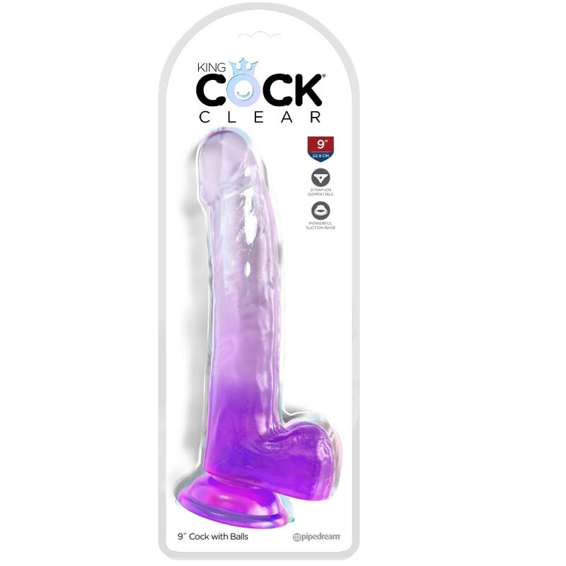 King Cock- Dildo Transparent Cu Testicule 20,3 Cm Violet