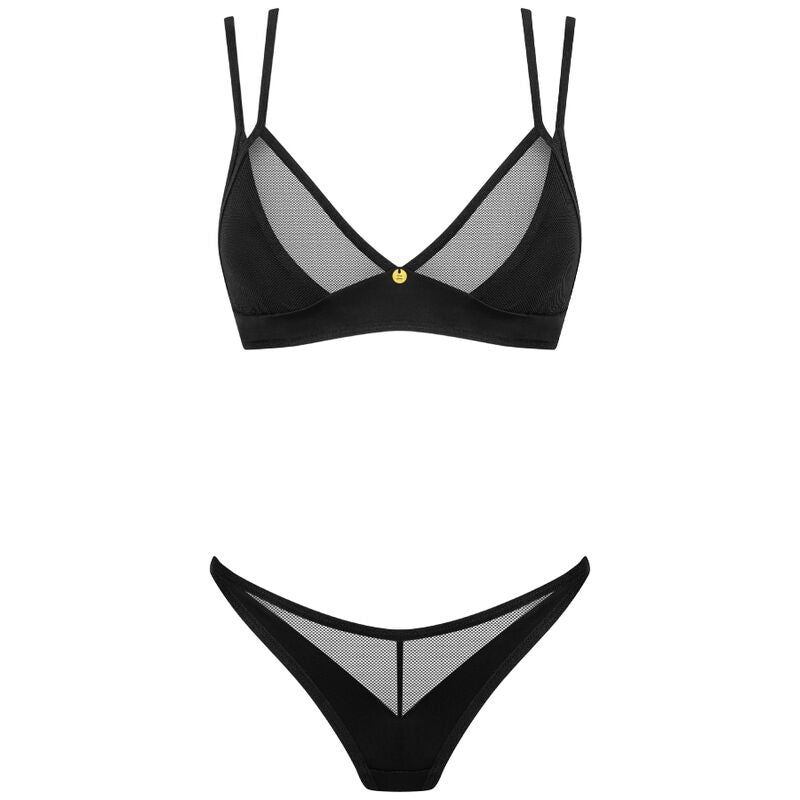 Obsessive Sets - Nesari XL/XXL Two Piece Set, Sensual Black Lingerie with Bra and Thong, Polyamide and Elastane