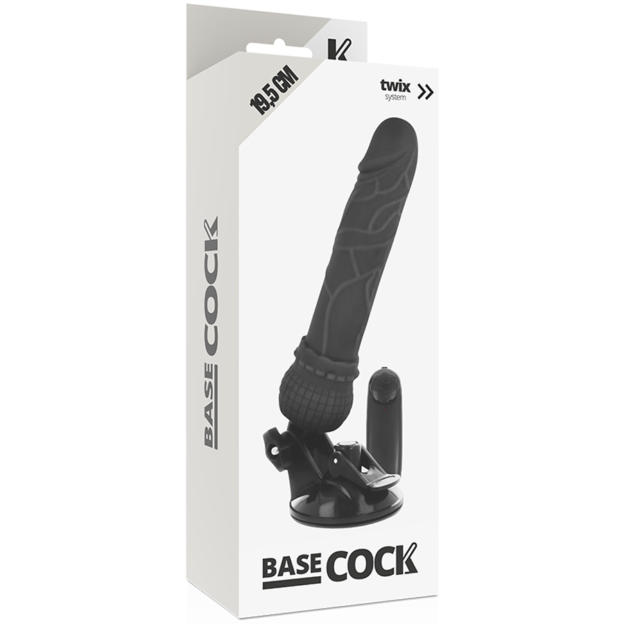 Basecock - Realistic Vibrator With Remote Control Black 19.5 x 4 cm