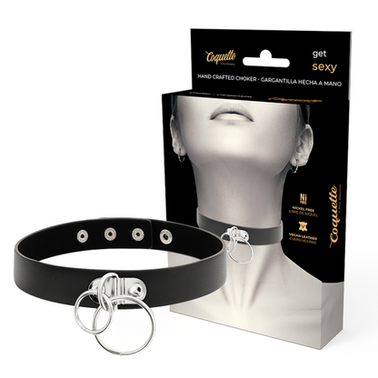 Coquette Accessories - Double Ring Vegan Leather Choker (One Size: 400mm L x 20mm W)