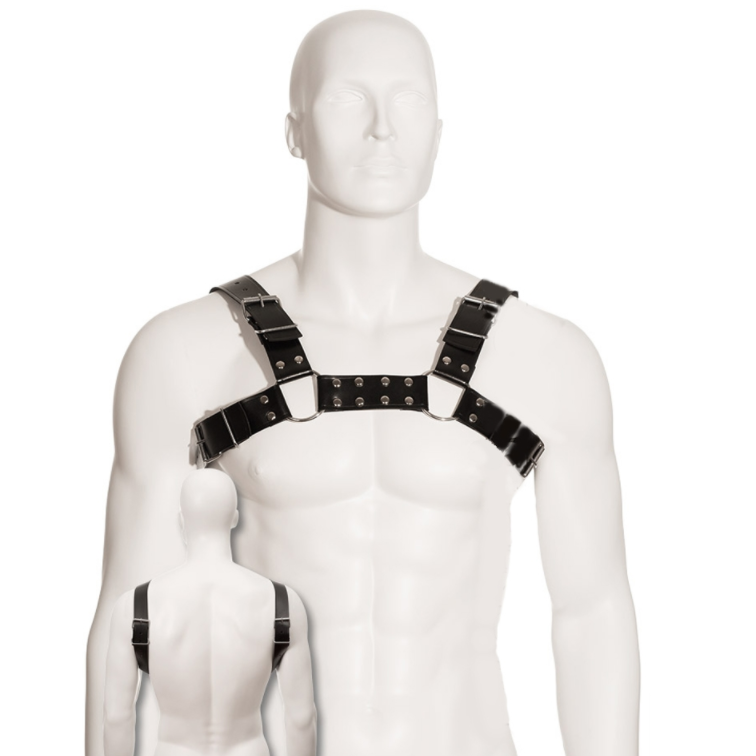 Leather Body - Adjustable Black Bull Leather Dog Harness for BDSM S/XL