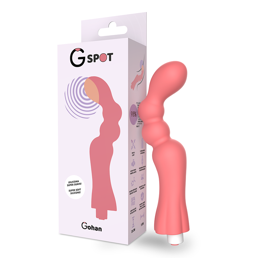 G-Spot - Gohan Rechargeable G Spot Vibrator, 10 Vibration Modes, Medical Silicone, Light Red, Dimensions: 200x50mm