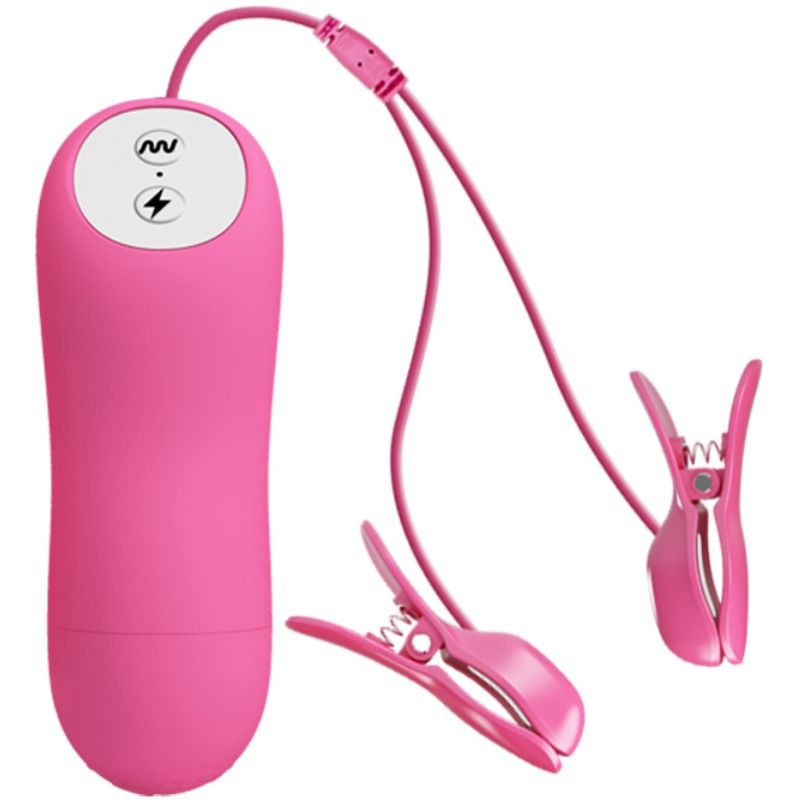 Baile Stimulating - Fuchsia Pink Vibrating Nipple Clips with Vibrations and Electroshocks