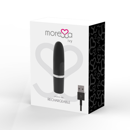 Moressa - Ivy Vibrator Black, 6 Vibration Modes, Rechargeable, Medical Silicone, Waterproof, Dimensions: 90 x 22mm