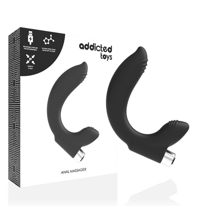 Addicted Toys Rechargeable Prostate Vibrator Model 7 - Black, 10 Vibration Modes, Medical Silicone, Water Resistant, USB Rechargeable