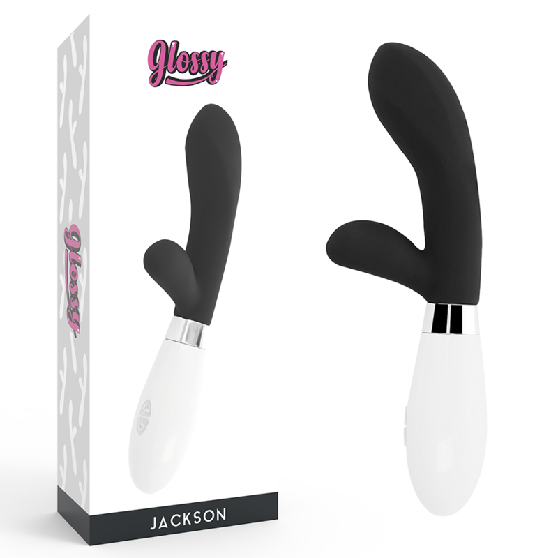 Glossy - Jackson Rabbit Black, Silicone Vibrator with 10 Functions, 12cm, Operates on 2 AAA Batteries