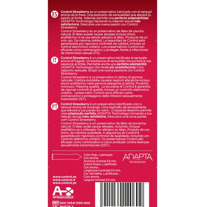 Control - Condoms Adapt Strawberry, 12 Units, Width 54 mm, Shape Adapta, Strawberry Flavor