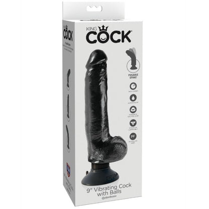 King Cock - Realistic Vibrator 23 cm with Balls, Color Black