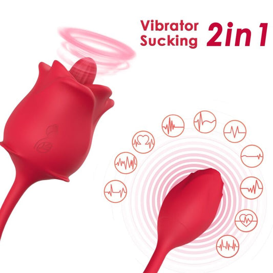 Armony Stimulators- Rose 2 În 1 Stimulator De Aspirație Și Vibrator 10 Moduri Cu Coadă Roșie