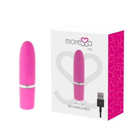 Moressa - Ivy Pink Vibrator, 6 Vibration Modes, Rechargeable, Medical Silicone, Waterproof, Dimensions: 90 x 22mm