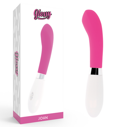 Glossy - John Pink Vibrator, Curved Vibrator with 10 Functions, Total Length 12cm, Silicone Material, Works with 2 AAA Batteries