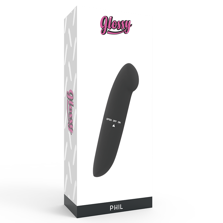 Glossy - Phil Vibrator Black, G Spot Stimulation, Size 13cm, Powered by AA Battery