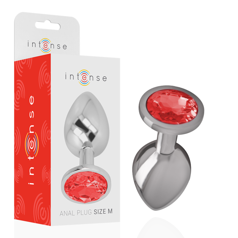 Intense Anal Toys - Metal Anal Plug With Red Glass, Size M