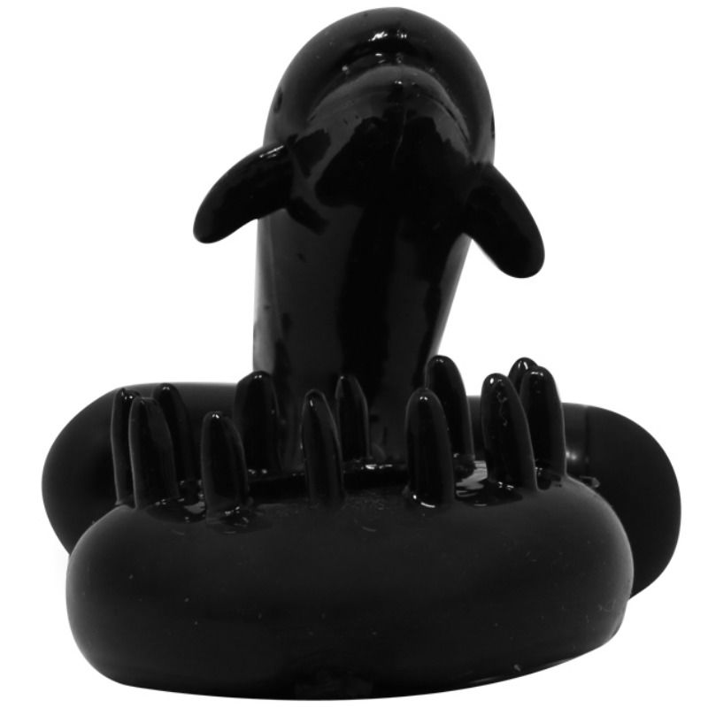 Baile For Him - Sweet Dolphin Clitoris Stimulator Ring, Made of High Quality Silicone, Strong Vibration, Material: TPR and ABS, Size: See Picture, Color: Black, Batteries: 3XLR41 (Included)