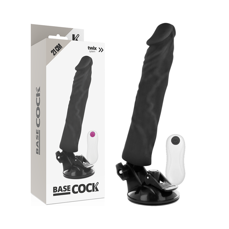 Basecock - Realistic Vibrator With Remote Control Black 21cm, 12 Vibration Modes, Silky TPE Material, Free Falatos