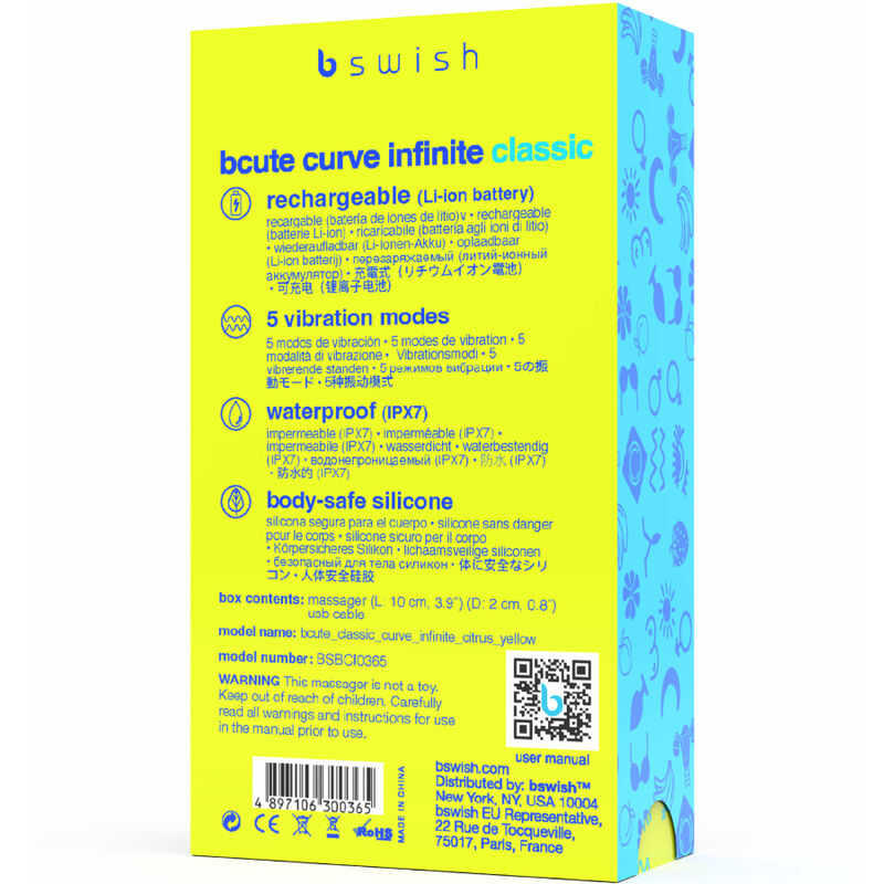 B Swish-  Bcute Curve Infinit Clasic Vibrator Reîncărcabil Din Silicon Clasic Galben Citrice