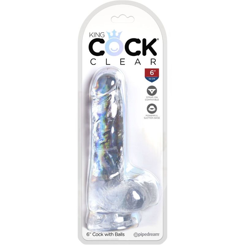 King Cock- Penis Realist Transparent Cu Bile 13,5 Cm Transparent