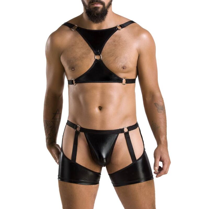 Passion Men - Set Aron Black S/M, Material: 75% Polyester, 15% Polyamide, 10% Elastane, Made in Poland, Oeko-Tex Certified, Elegant Design