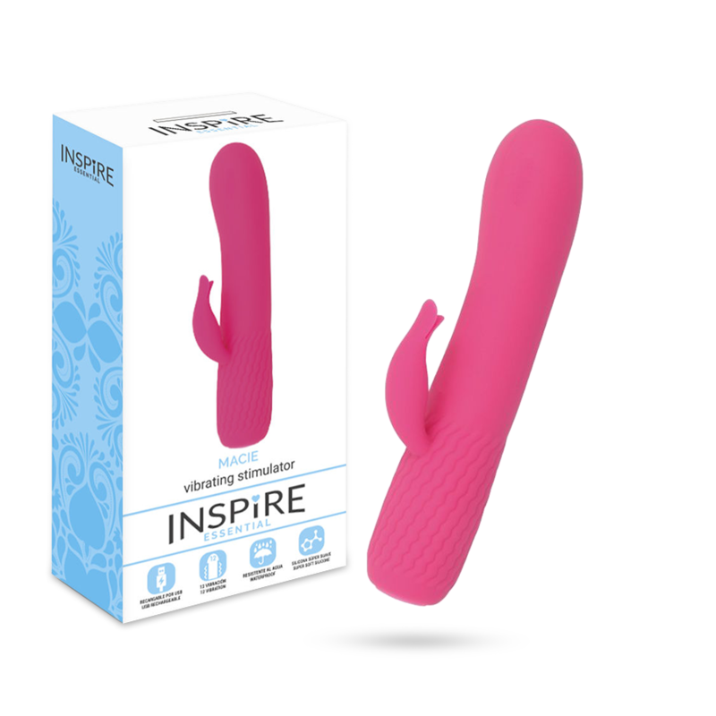 Inspire Essential - Rechargeable Wand Vibrator with Clitoral Stimulator, Soft Silicone, Deep Pink, 15 cm