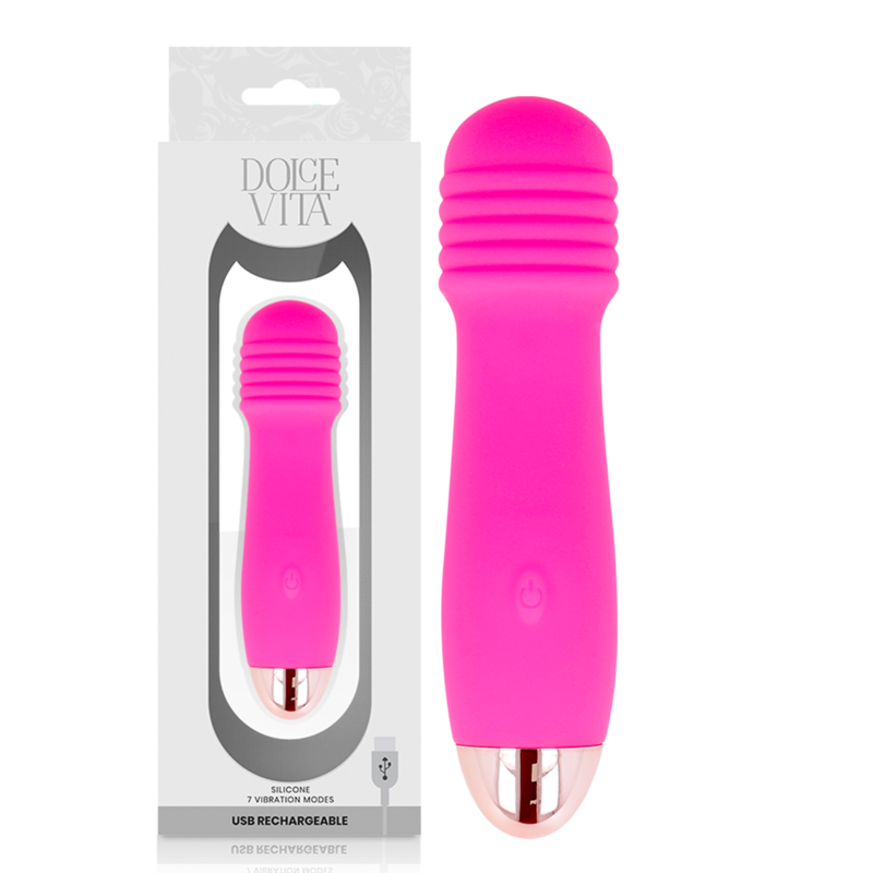 Dolce Vita - Three Pink 7-Speed ​​Rechargeable Vibrator, Soft Silicone, 12.2cm Length