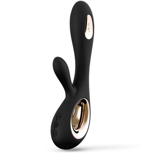 Lelo Soraya Waves Rabbit Vibrator Deep Black - Dual Clitoris and G Spot Stimulation, WaveMotion Technology, Soft Silicone, Rechargeable, Dimensions and Features