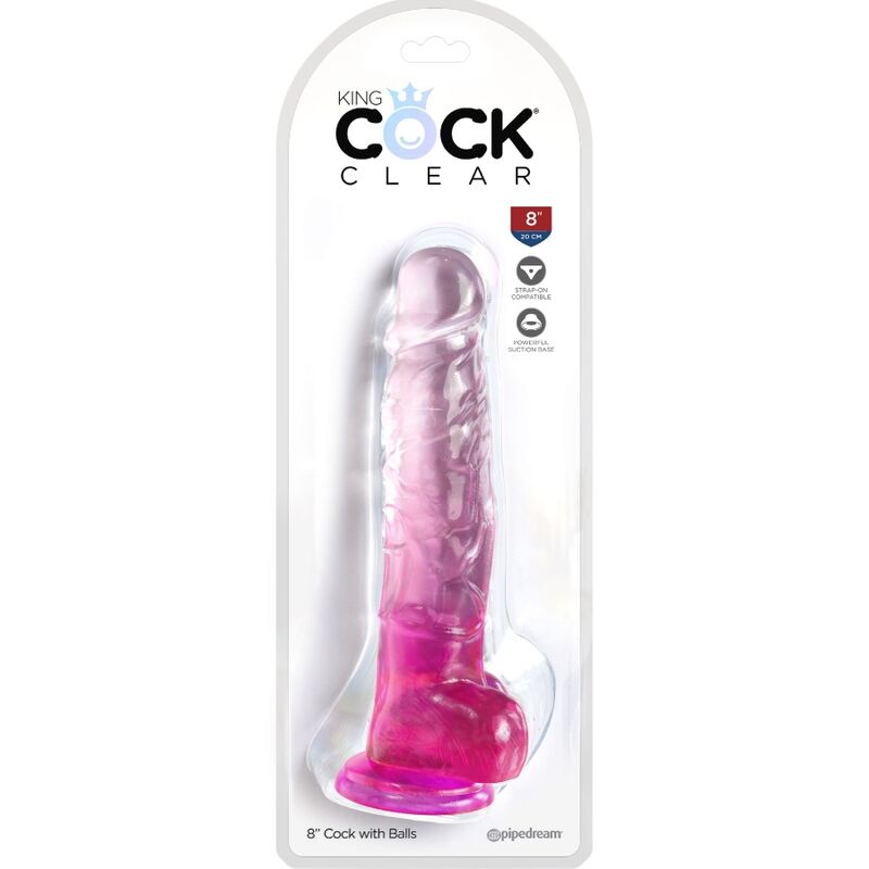 King Cock Clear - Realistic Curved Dildo With Balls 16.5 cm Pink, Water Resistant, TPE Material