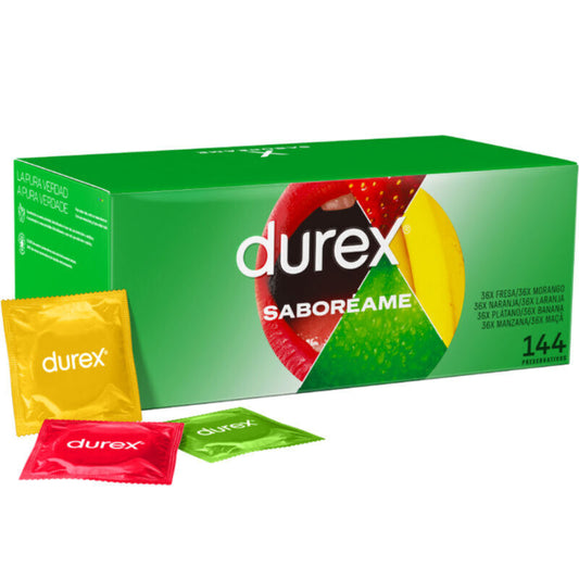 Durex Condoms - Pleasure Fruits Condoms 144 Pieces, Fruit Flavors and Colors, Best Quality Latex, Nominal Width 53mm