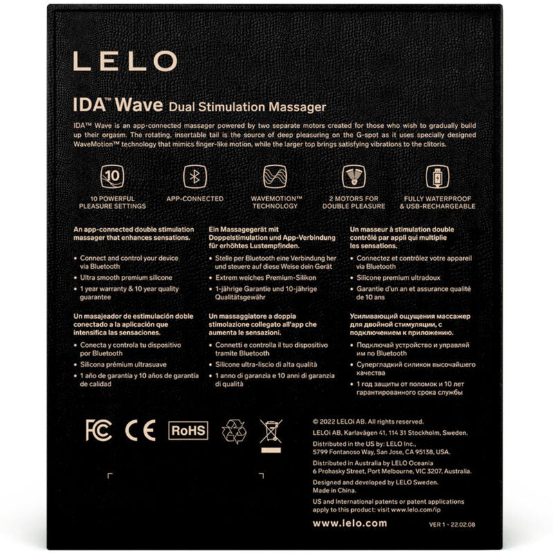 Lelo Ida Wave - Bluetooth Couple Massager - Black, WaveMotion Technology, App Control