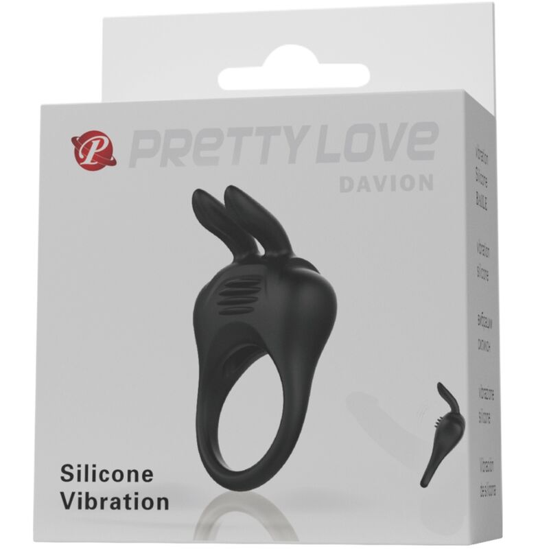 Pretty Love - Davion Davion Rabbit Vibrator Ring with Clitoris Stimulation Function, Black